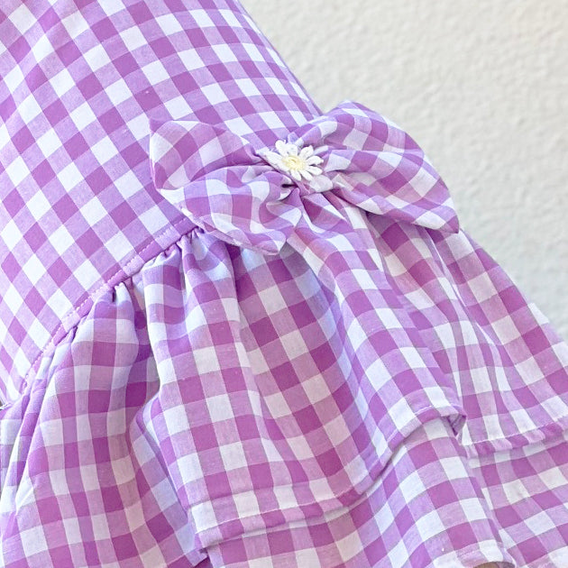 Purple Gingham Ruffles Dog Dress with bow (Limited Edition)