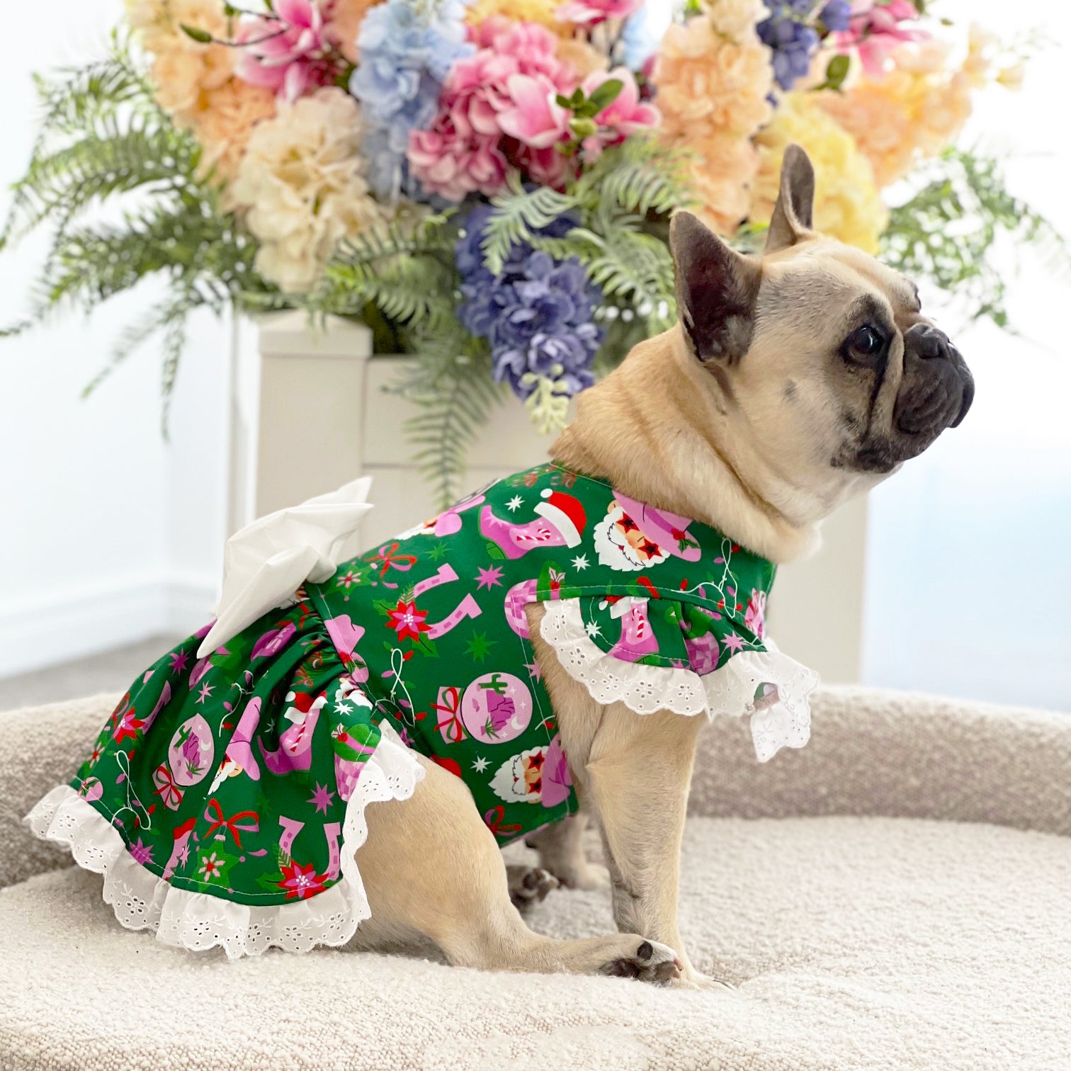 YeeHaw - Christmas Dog Dress - free matching headbow -Medium