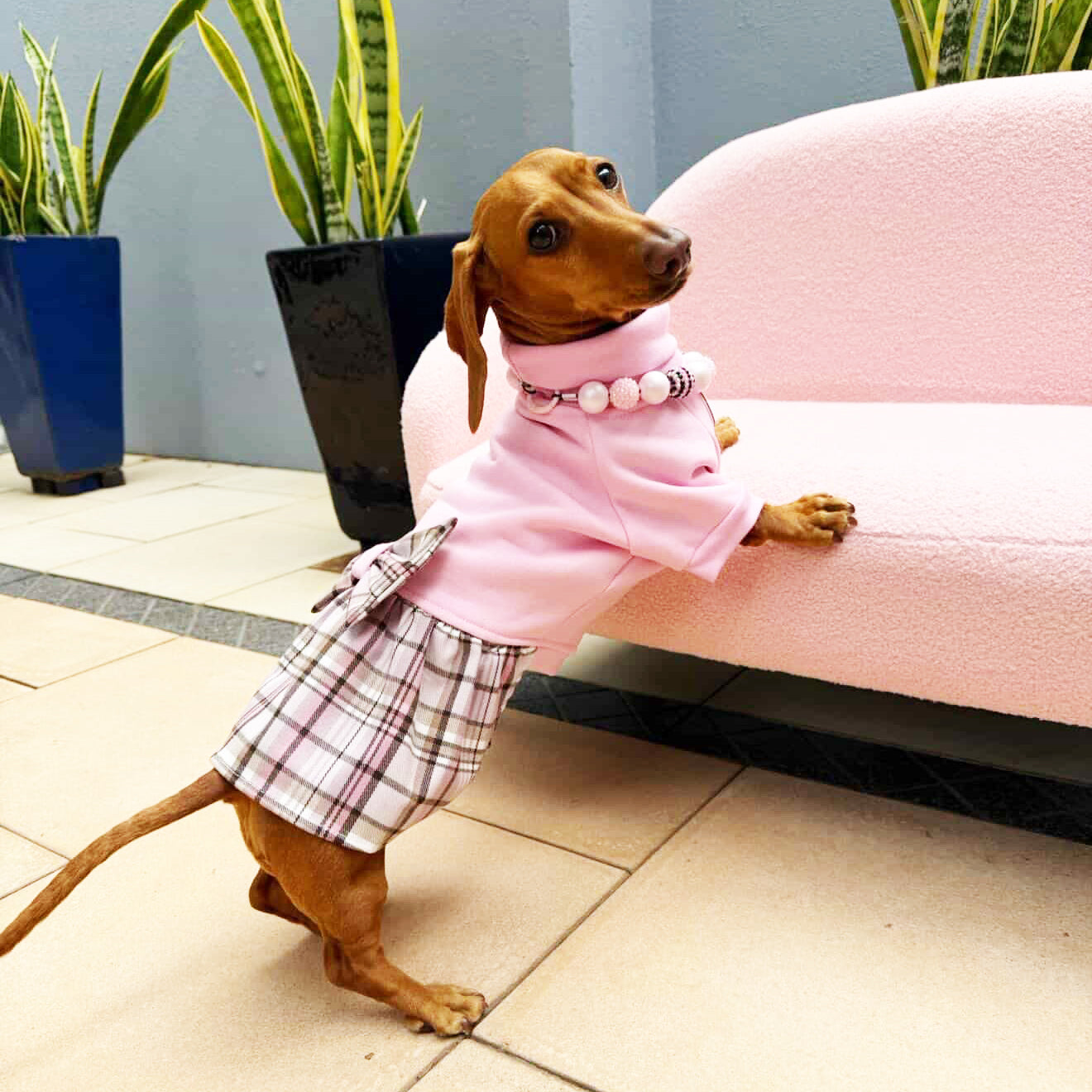 LUXE - Pink Tartan Sweater dress - (Limited Edition)