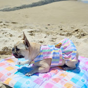 Pastel Patchwork Ruffles Dog Dress with bow