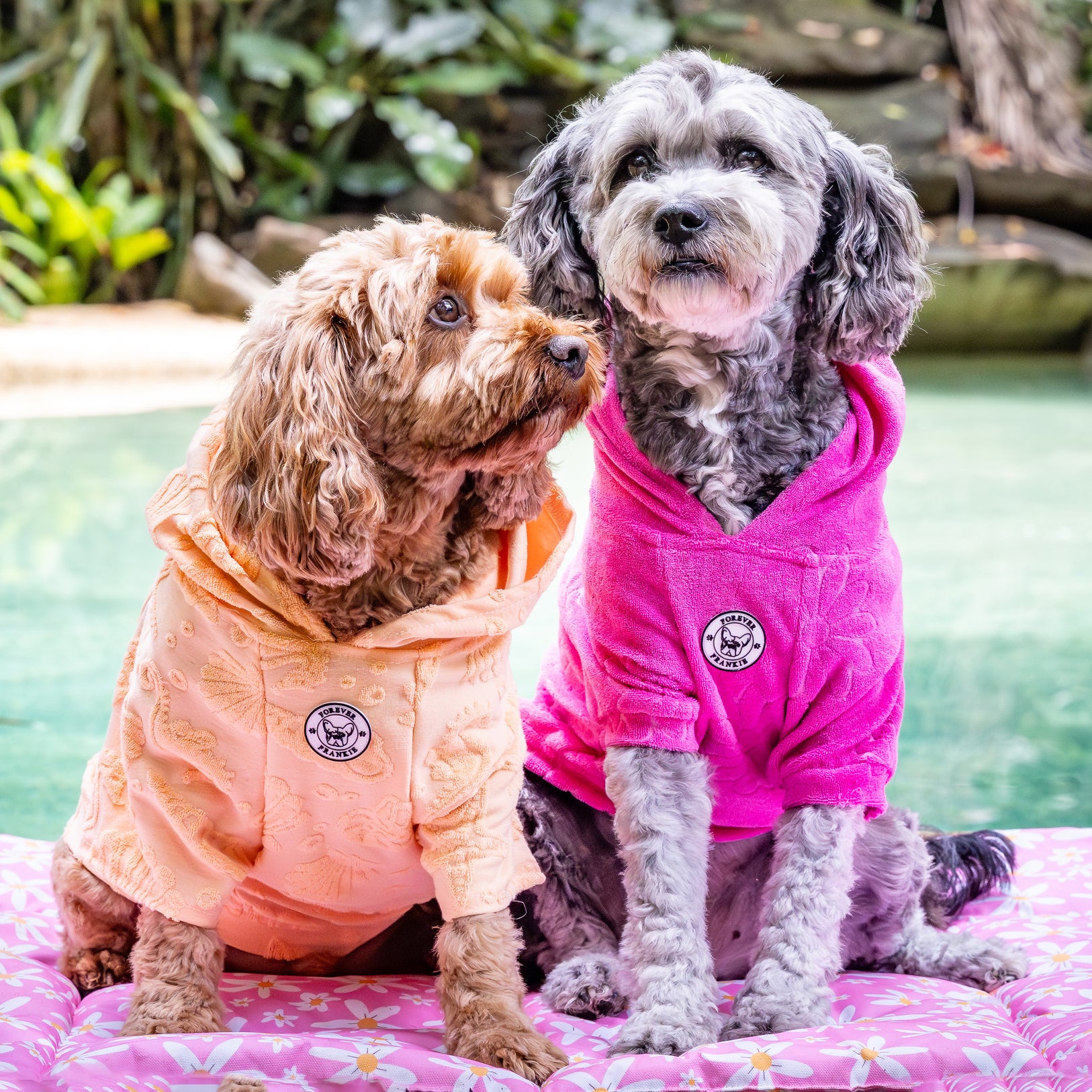 Pink Hibiscus After Bath/Beach - Terry Towelling Dog Hoodie