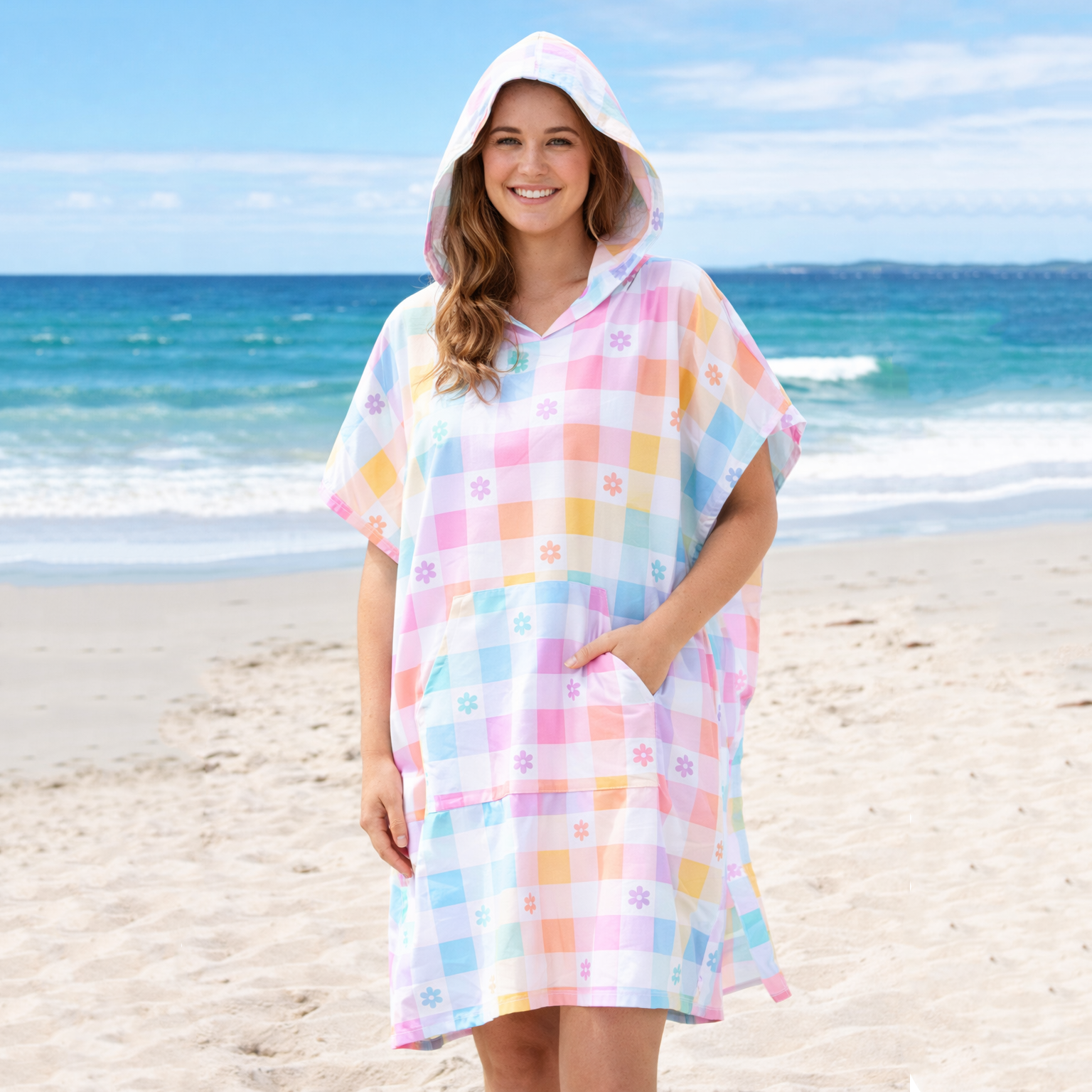 Gingham Wonderland - Human Beach Poncho