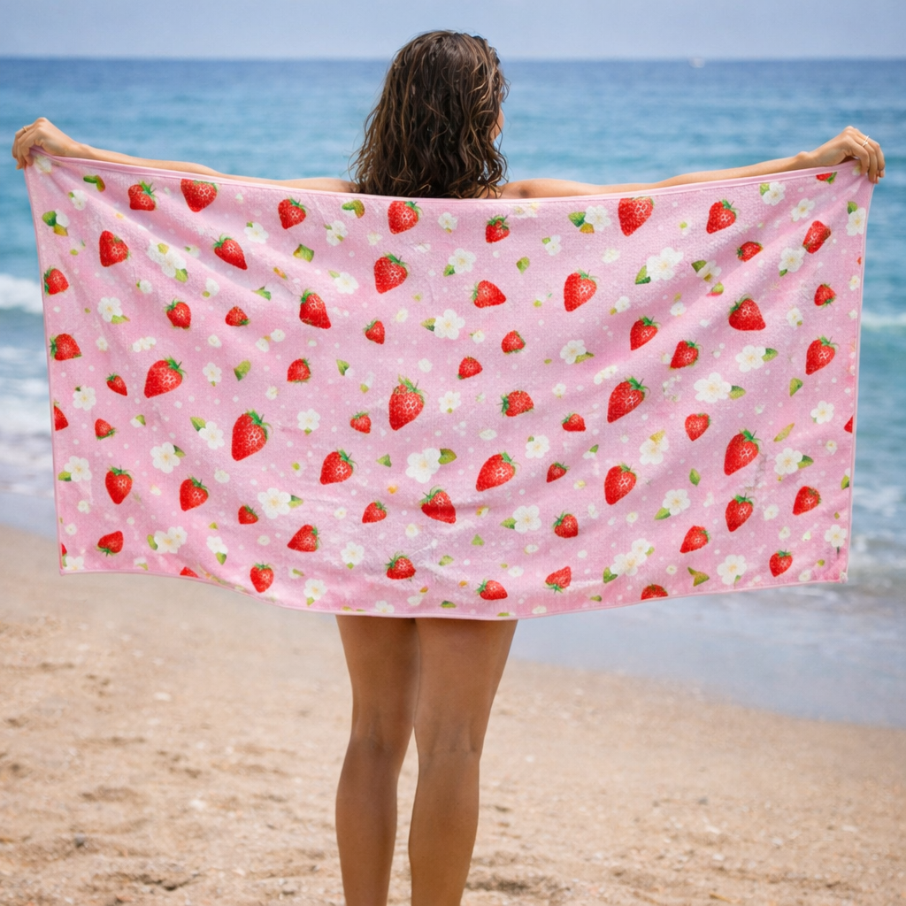 Luxe Strawberries & Cream - Human Beach & Bath Towel