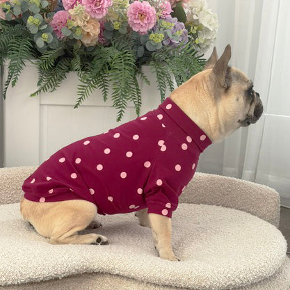 Burgandy with Pink Spots - Dog Skivvy
