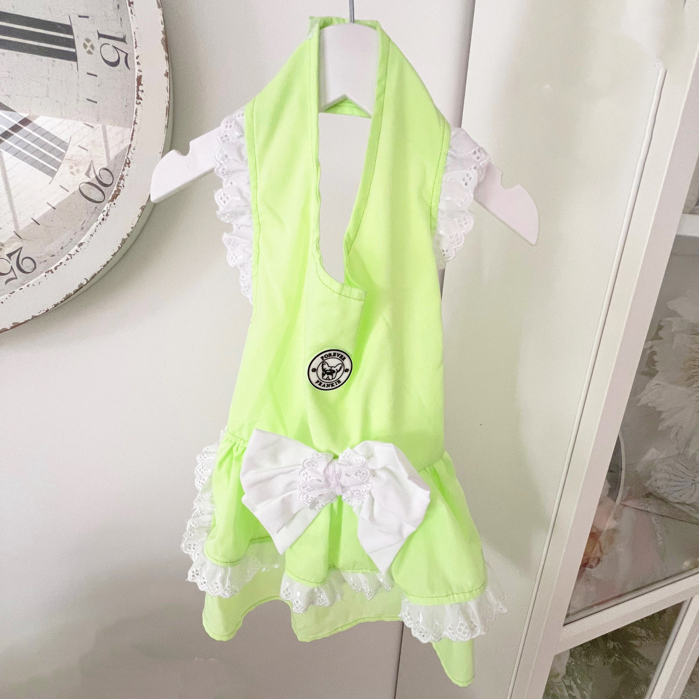 Lime Layered with Lace Dog Dress with bow -End of line!