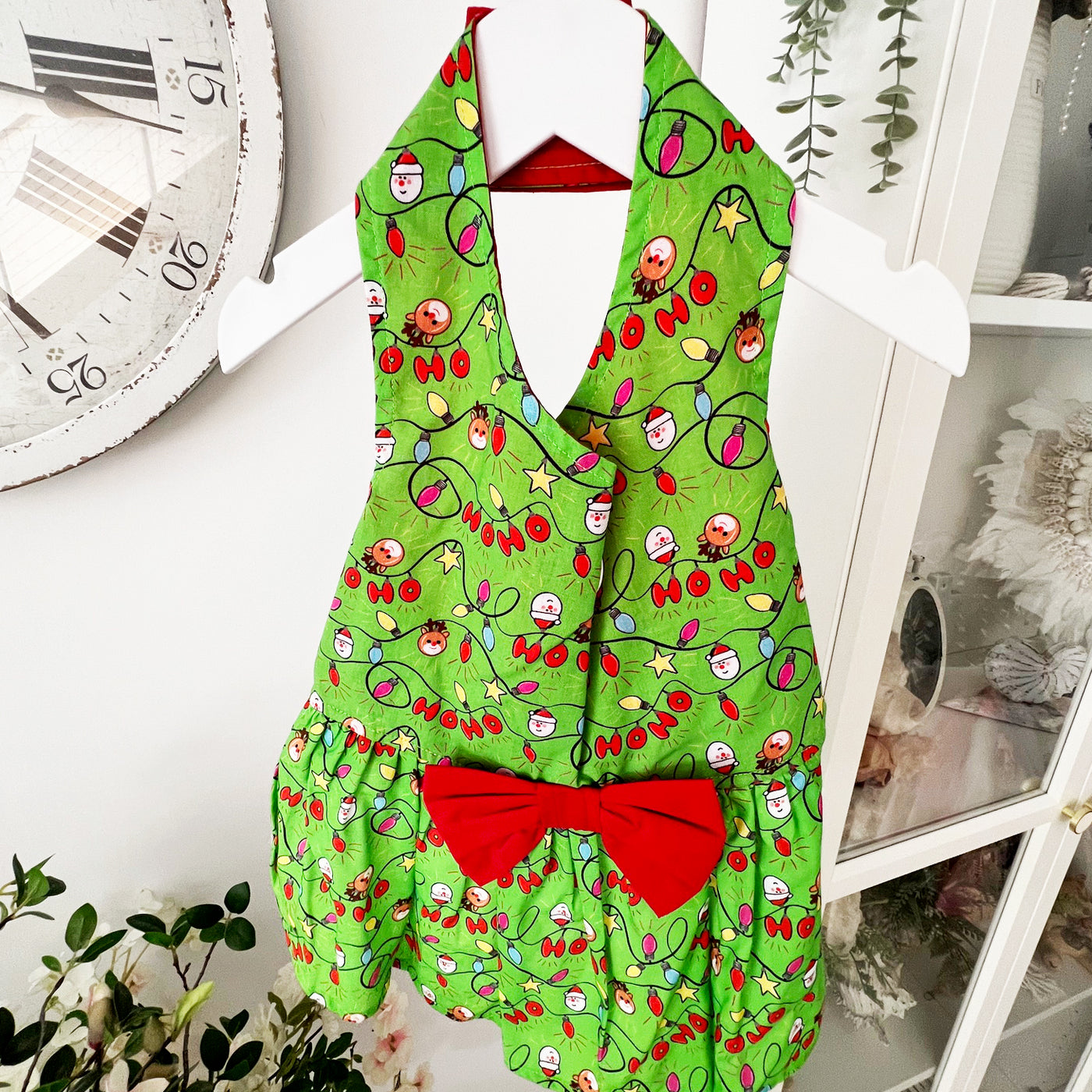 Hi Ho Christmas Dog Dress with bow -End of line!