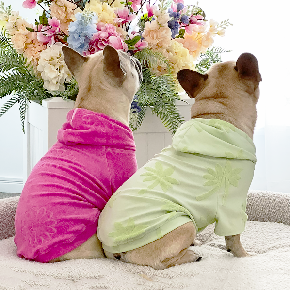 Pink Hibiscus After Bath/Beach - Terry Towelling Dog Hoodie