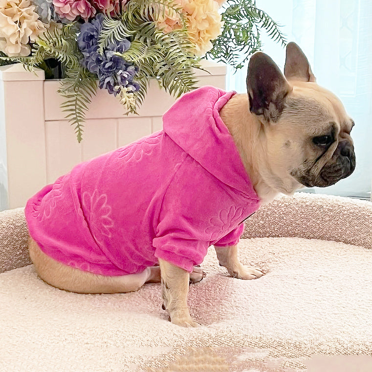 Pink Hibiscus After Bath/Beach - Terry Towelling Dog Hoodie