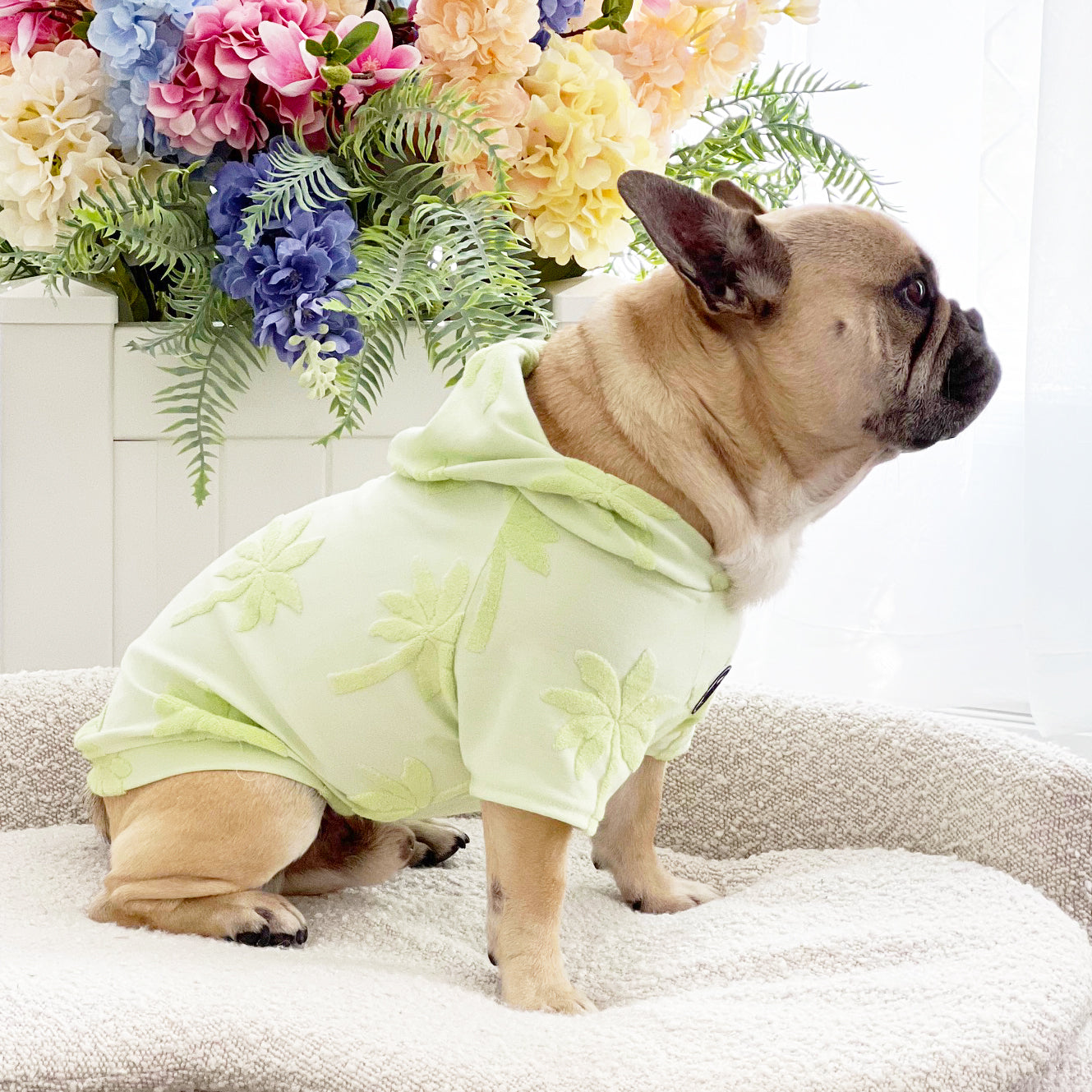 Minty Palm Delight After Bath/Beach - Terry Towelling Dog Hoodie