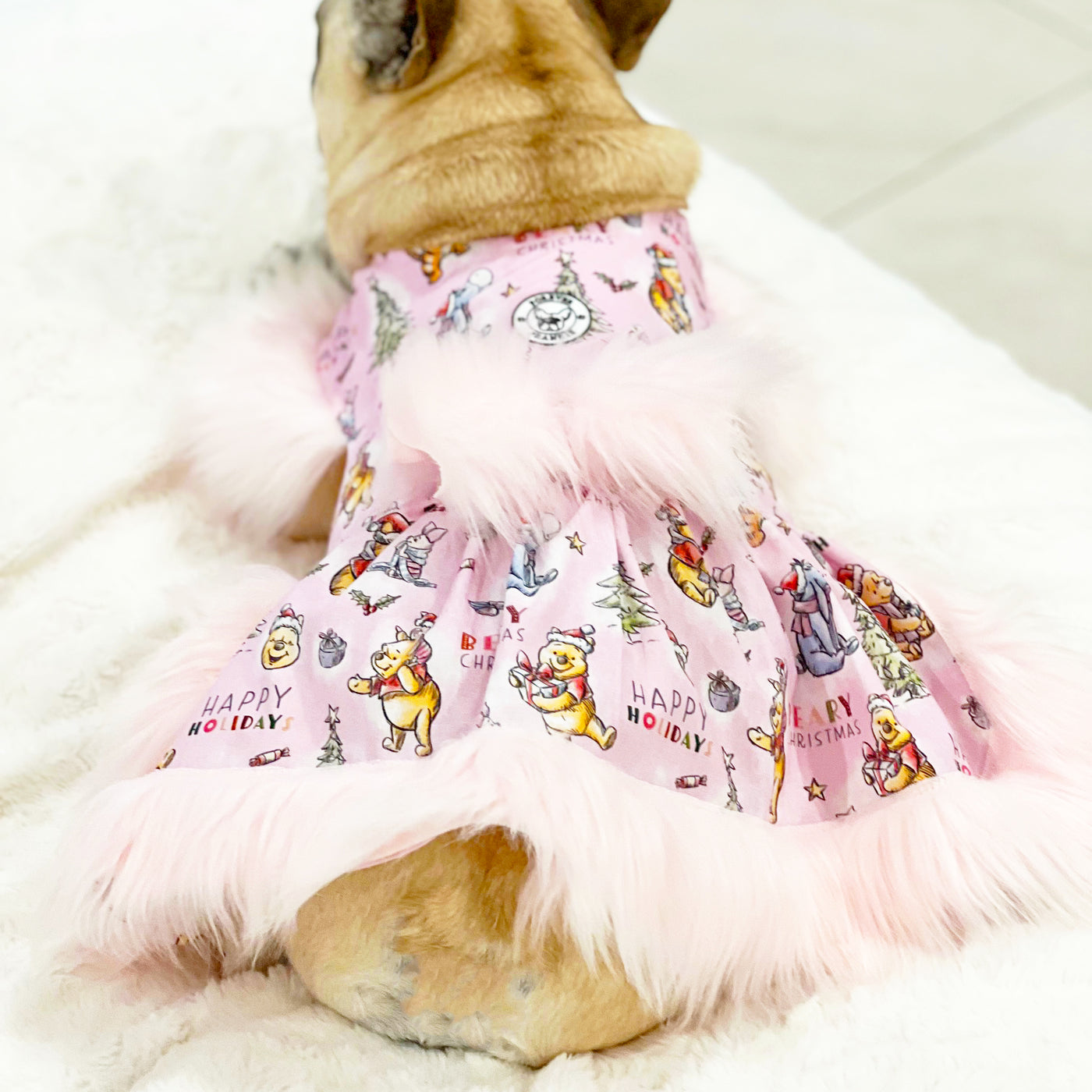 Blush Bear Furry Ruffles Dog Dress with bow (Limited Edition)