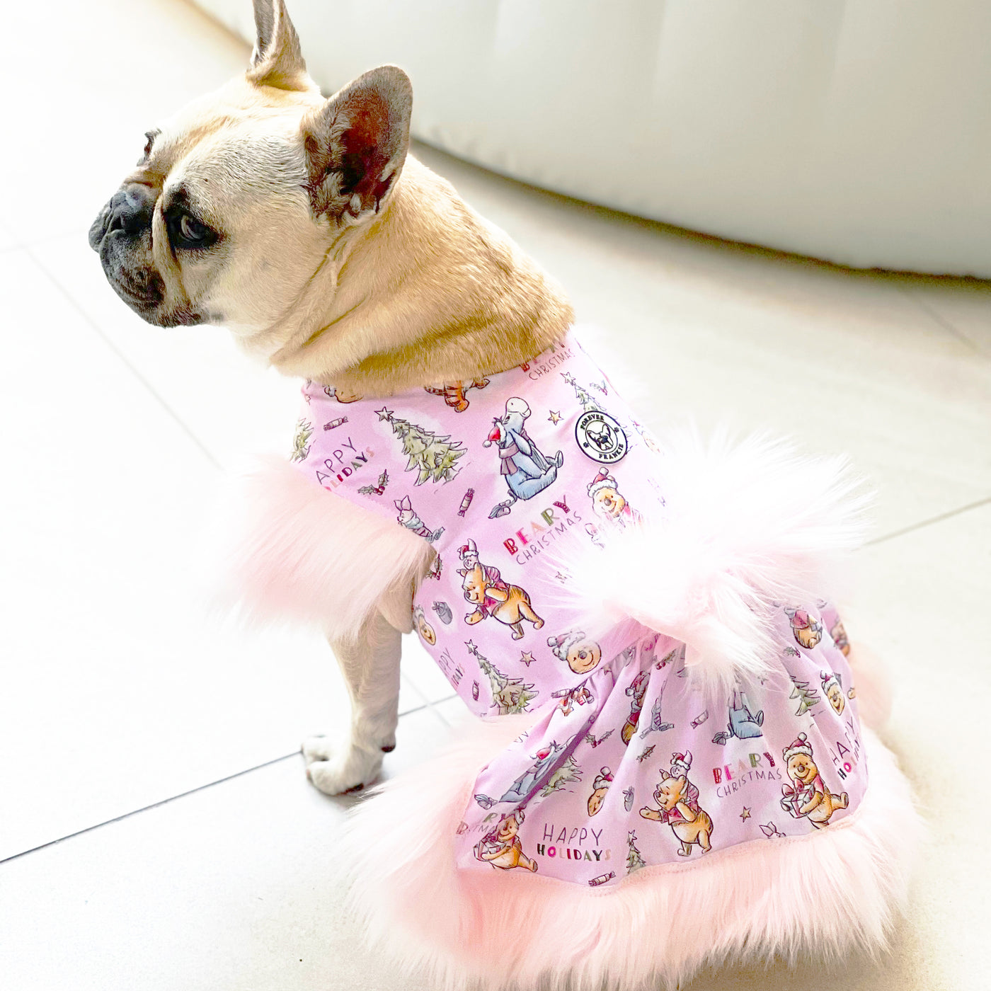 Blush Bear Furry Ruffles Dog Dress with bow (Limited Edition)