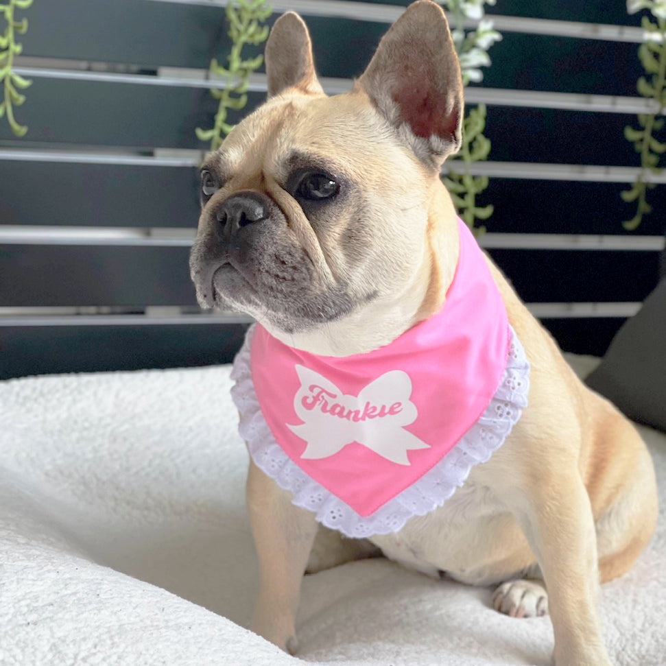 Pink Candy Floss Bandana (with printed name on white bow)