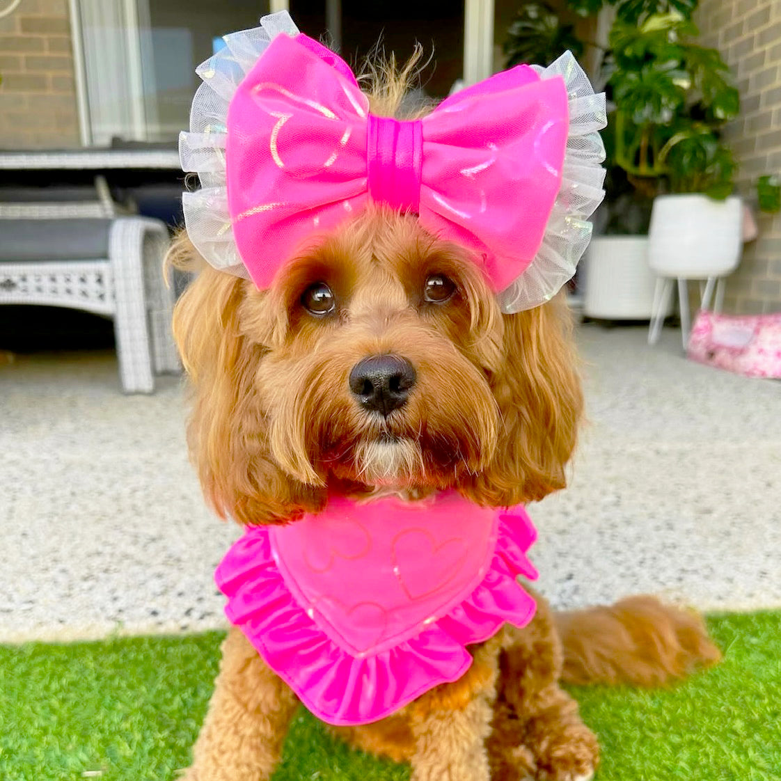 Fluoro Pink Love Bandana-LARGE