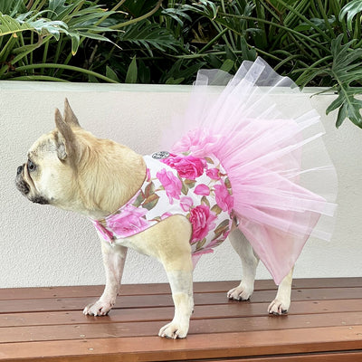 Floral Belle with Pink Ruffles/Tulle (with floral bow) Dog Dress (Limited Edition)