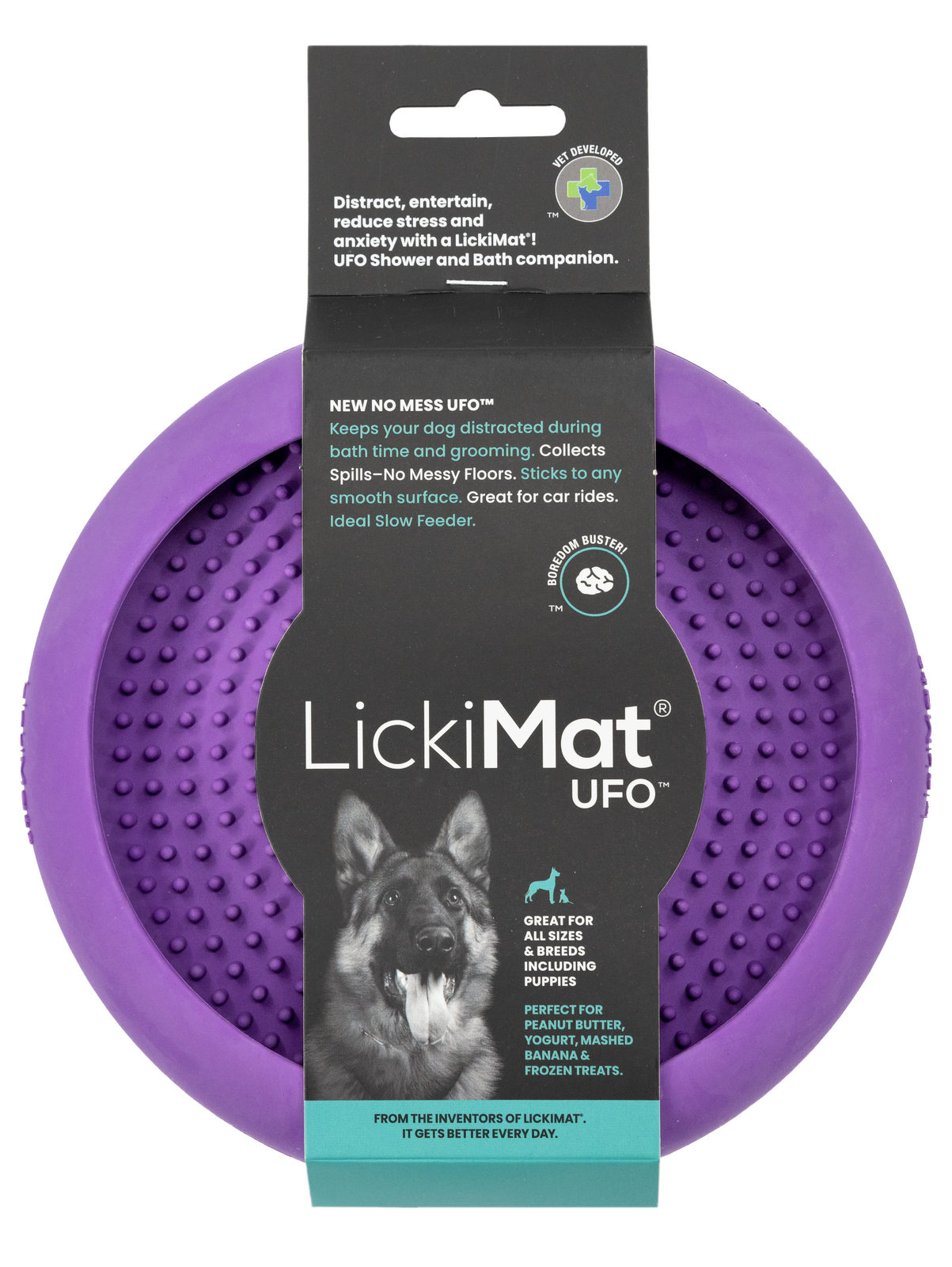 Purple Lickimat UFO Slow Food Anti-Anxiety Licking Dog Bowl