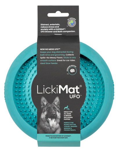 Turqouise Lickimat UFO Slow Food Anti-Anxiety Licking Dog Bowl