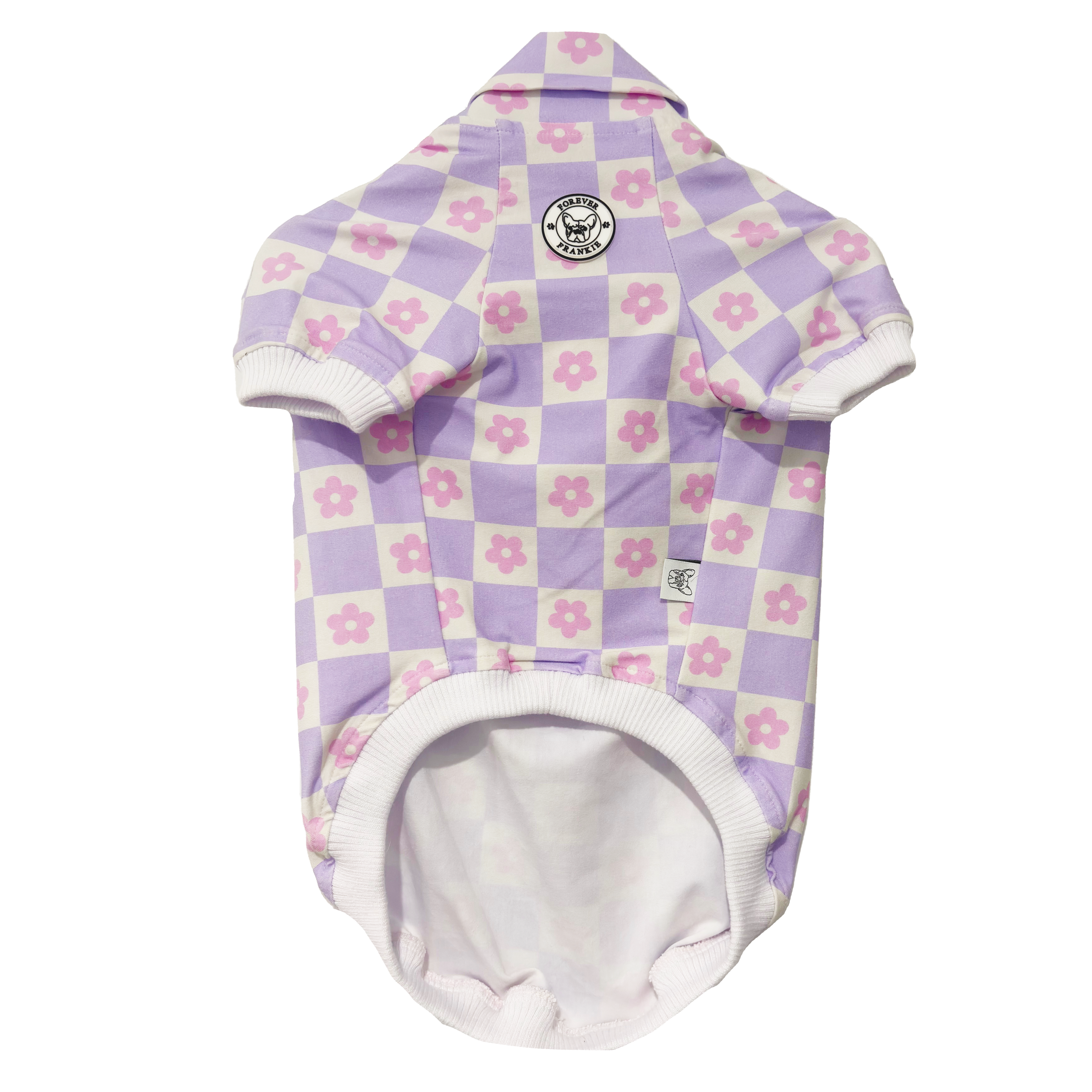 Lavender Floral Check Dog Skivvy - End of line